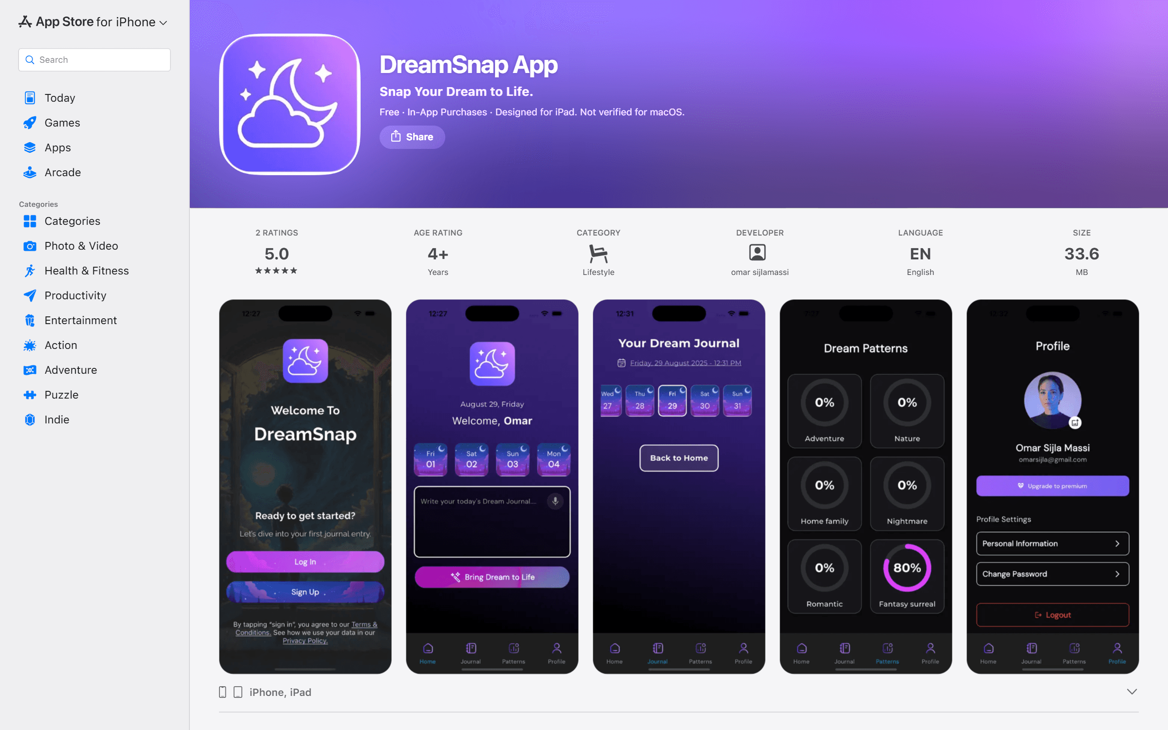 DreamSnap website screenshot